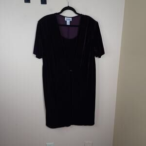 Vintage Victoria Stephens Purple Velvet Midi Shift Dress Attached Jacket 20WP